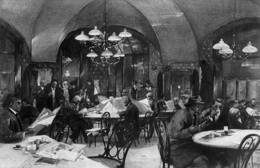 Cafe Griensteidl / Aquarell v.Völkel – Volkel/Cafe Griensteidl/Watercolour/1896 –
