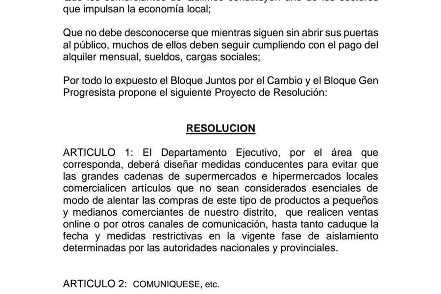 COHERENTE INICIATIVA A FAVOR LOS COMERCIANTES QUILMEÑOS